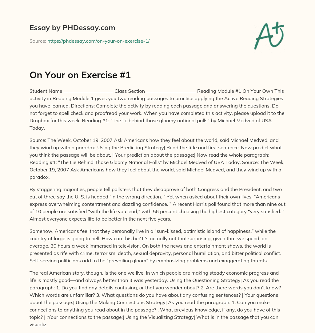 On Your on Exercise #1 essay