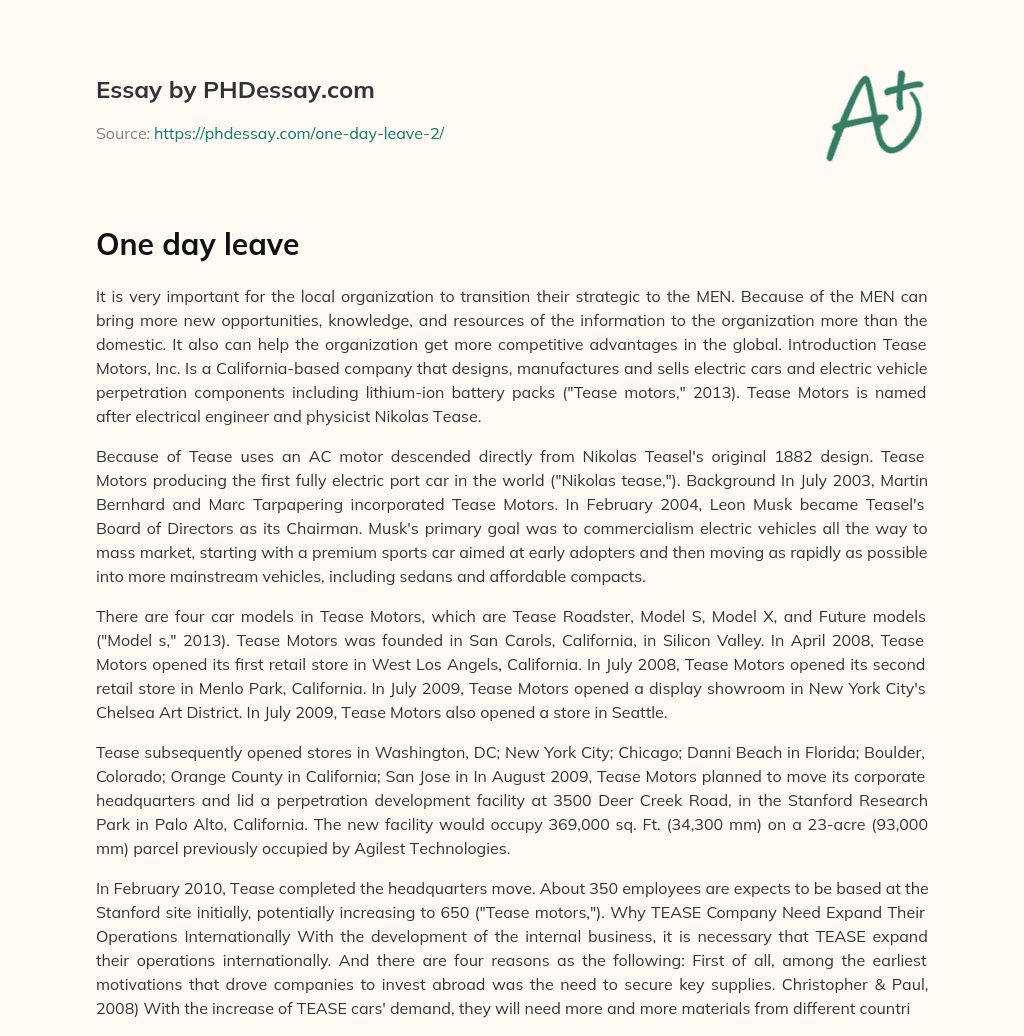 One day leave essay