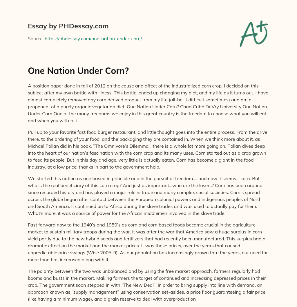 One Nation Under Corn? essay