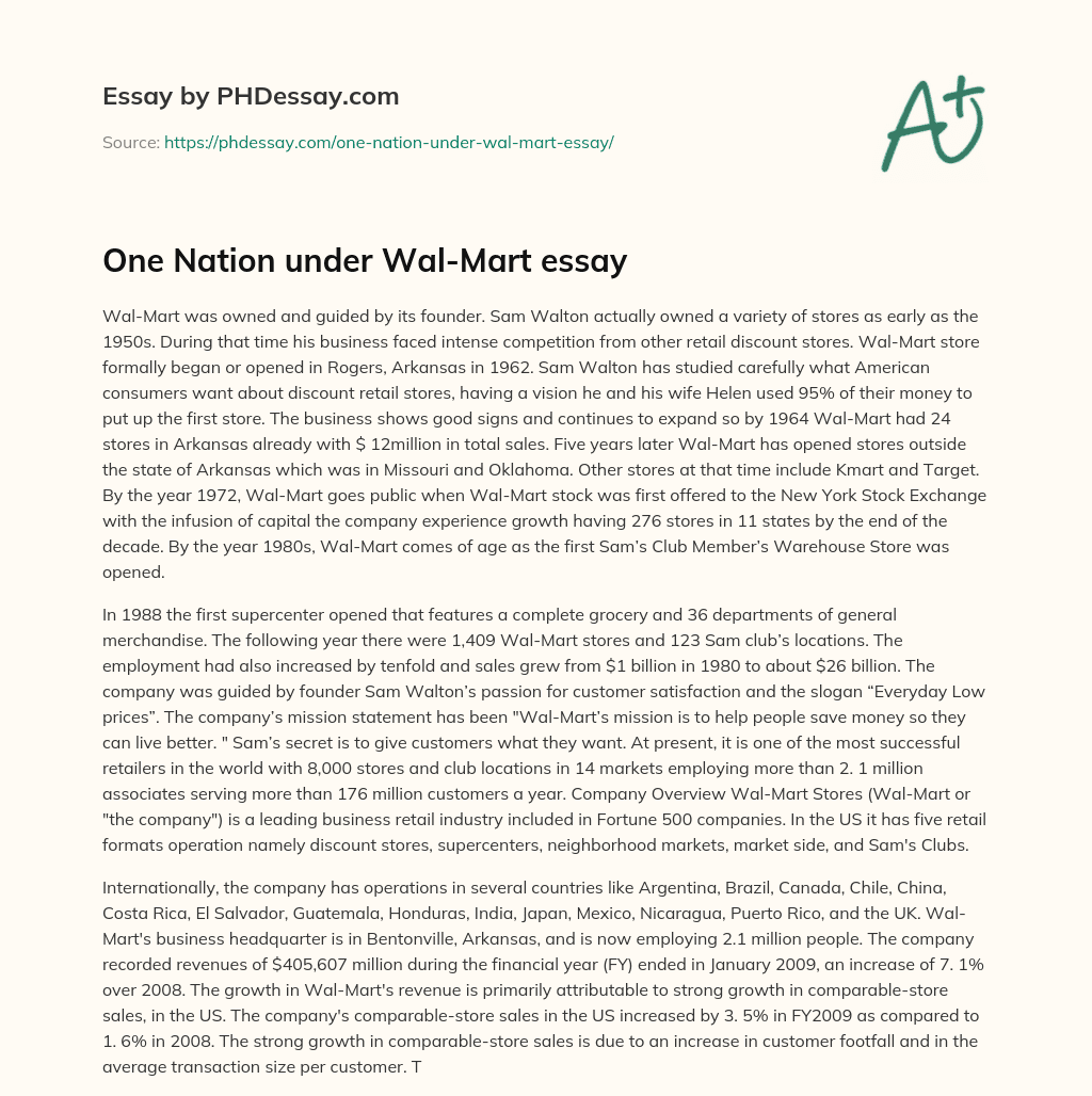 One Nation under Wal-Mart essay essay