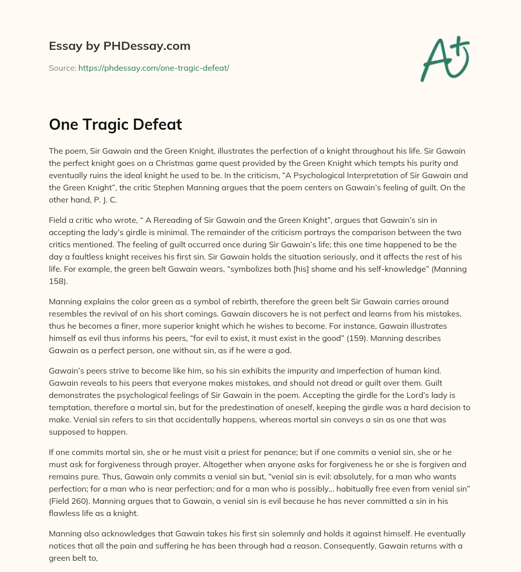 One Tragic Defeat essay