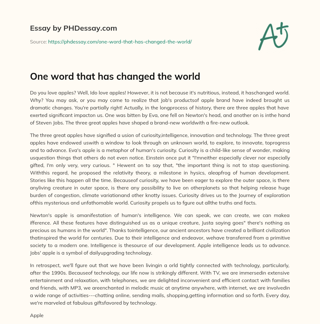 One word that has changed the world essay