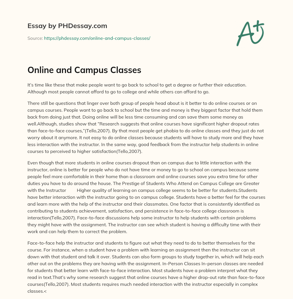 Online and Campus Classes essay