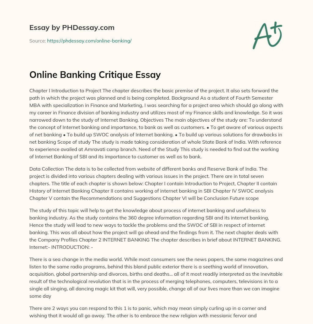 Online Banking Critique Essay essay