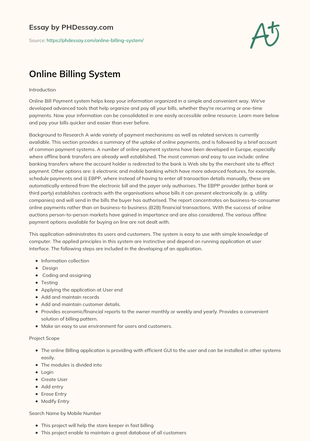 Online Billing System essay