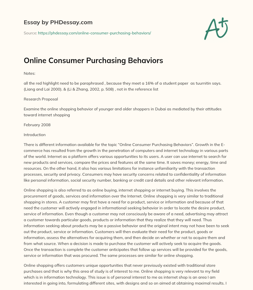Online Consumer Purchasing Behaviors essay