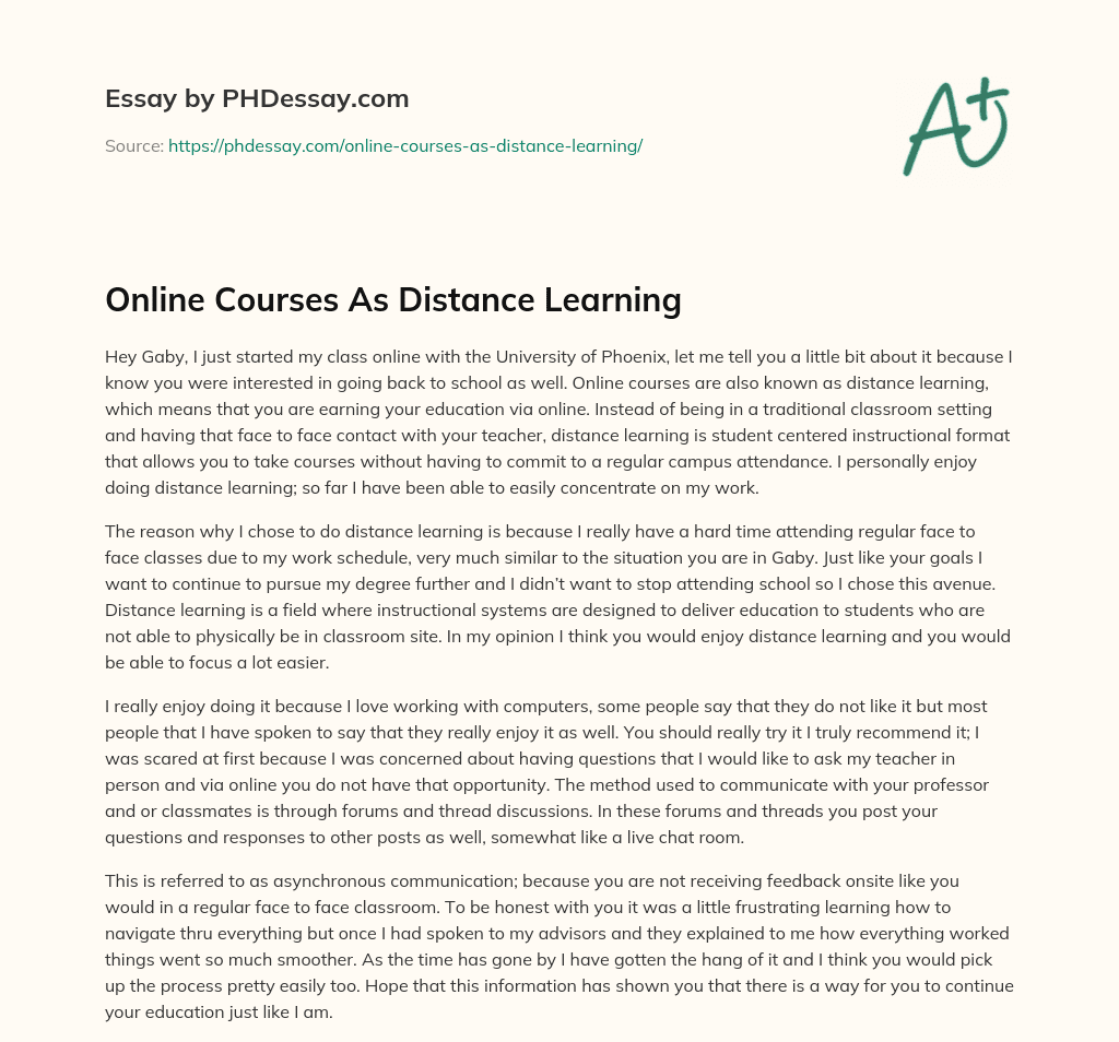 Online Courses As Distance Learning essay