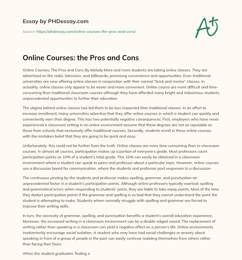 Online Courses: the Pros and Cons essay