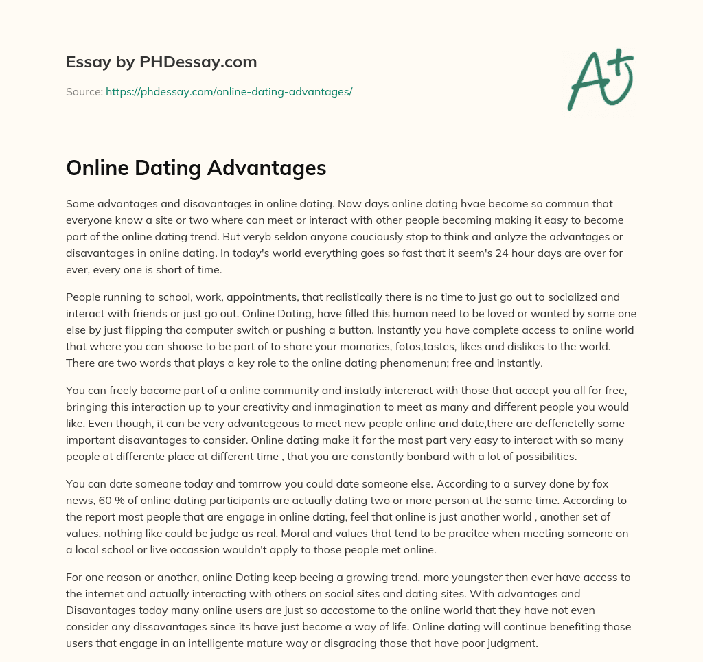 Online Dating Advantages essay