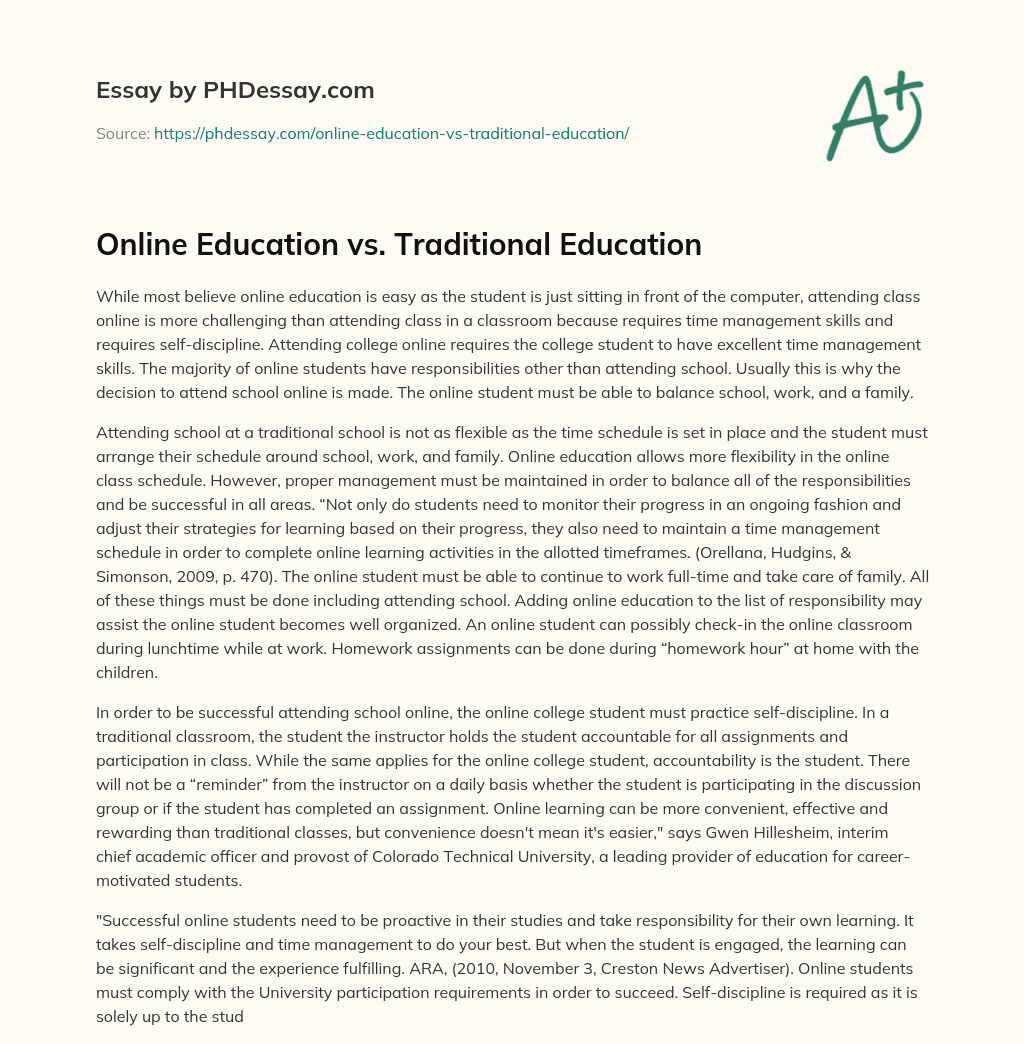 Online Education vs. Traditional Education essay