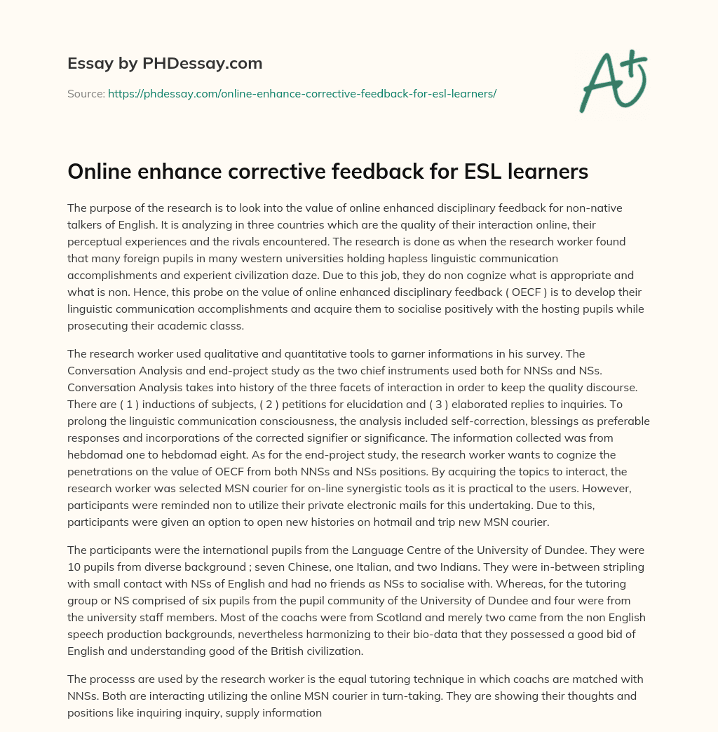 Online enhance corrective feedback for ESL learners essay