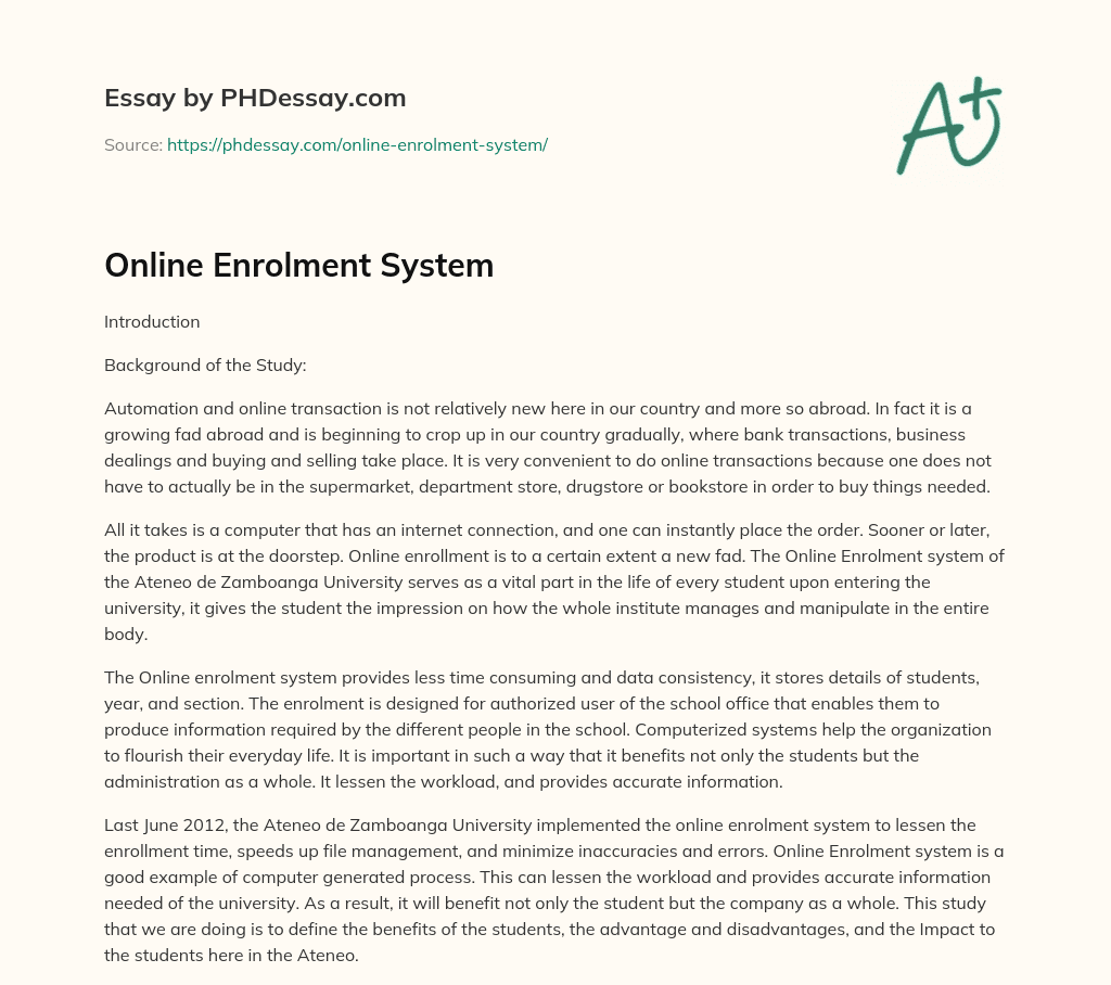 Online Enrolment System essay