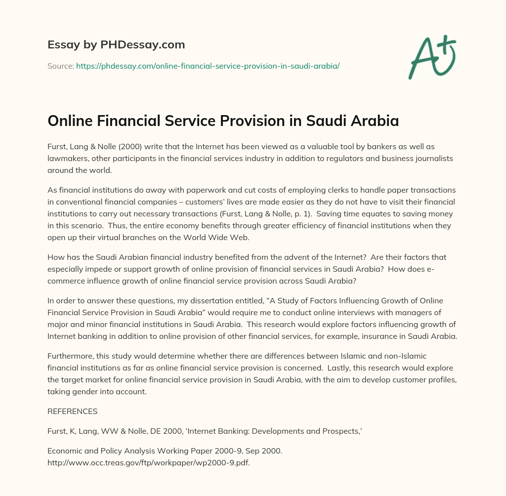 Online Financial Service Provision in Saudi Arabia essay