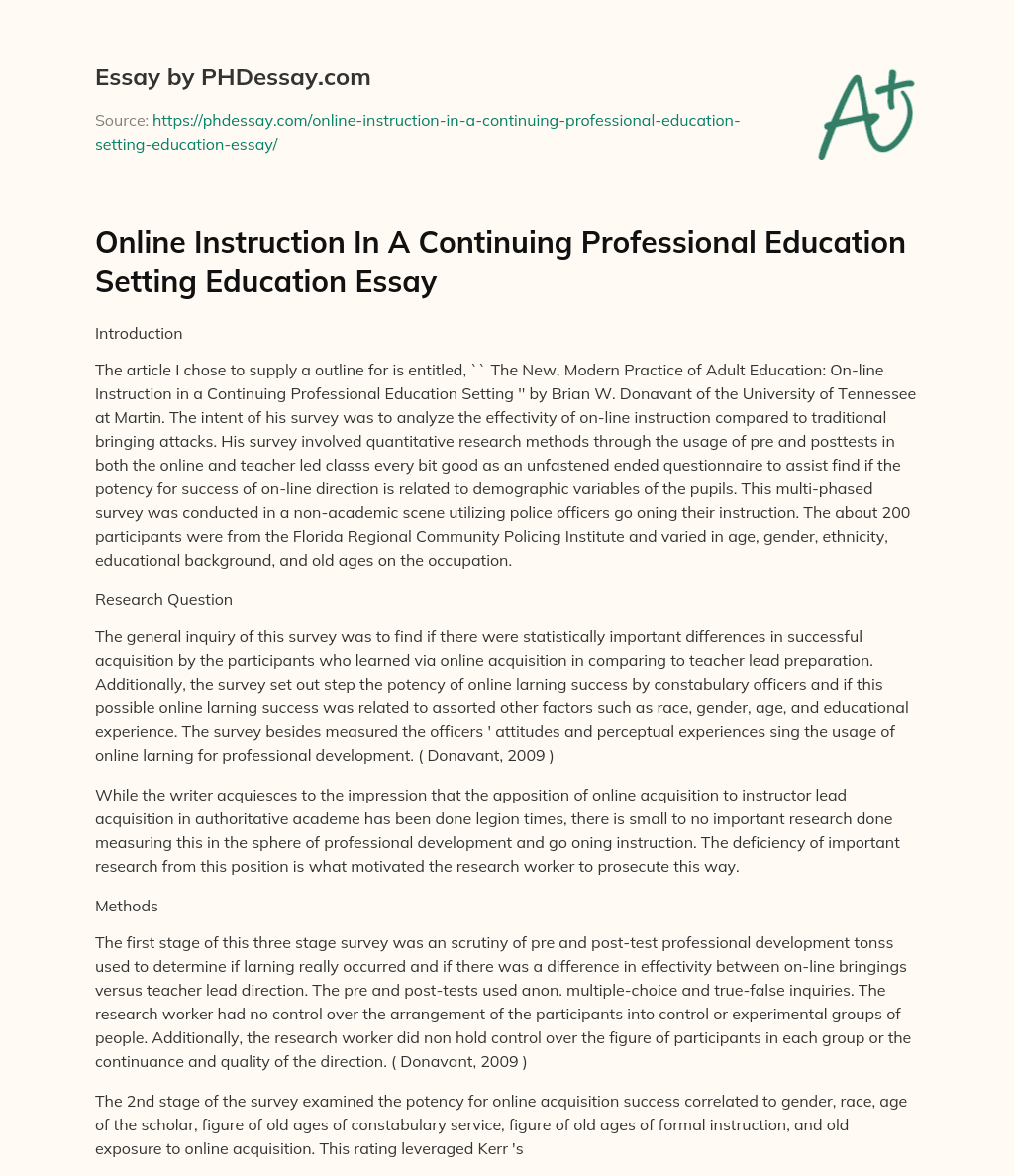 Online Instruction In A Continuing Professional Education Setting Education Essay essay