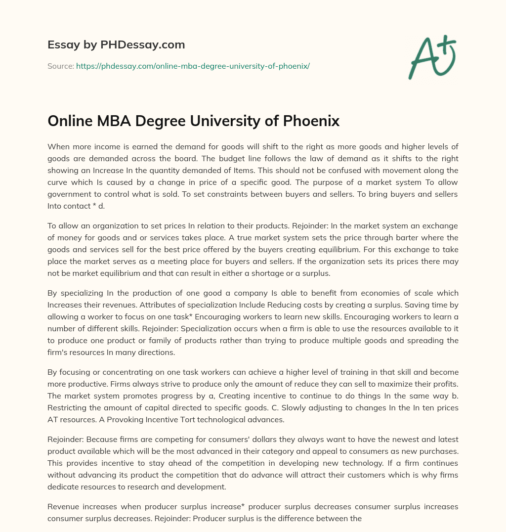 Online MBA Degree University of Phoenix essay