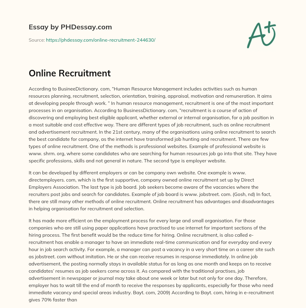 Online Recruitment essay