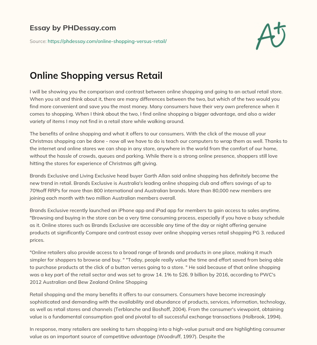 Online Shopping versus Retail essay