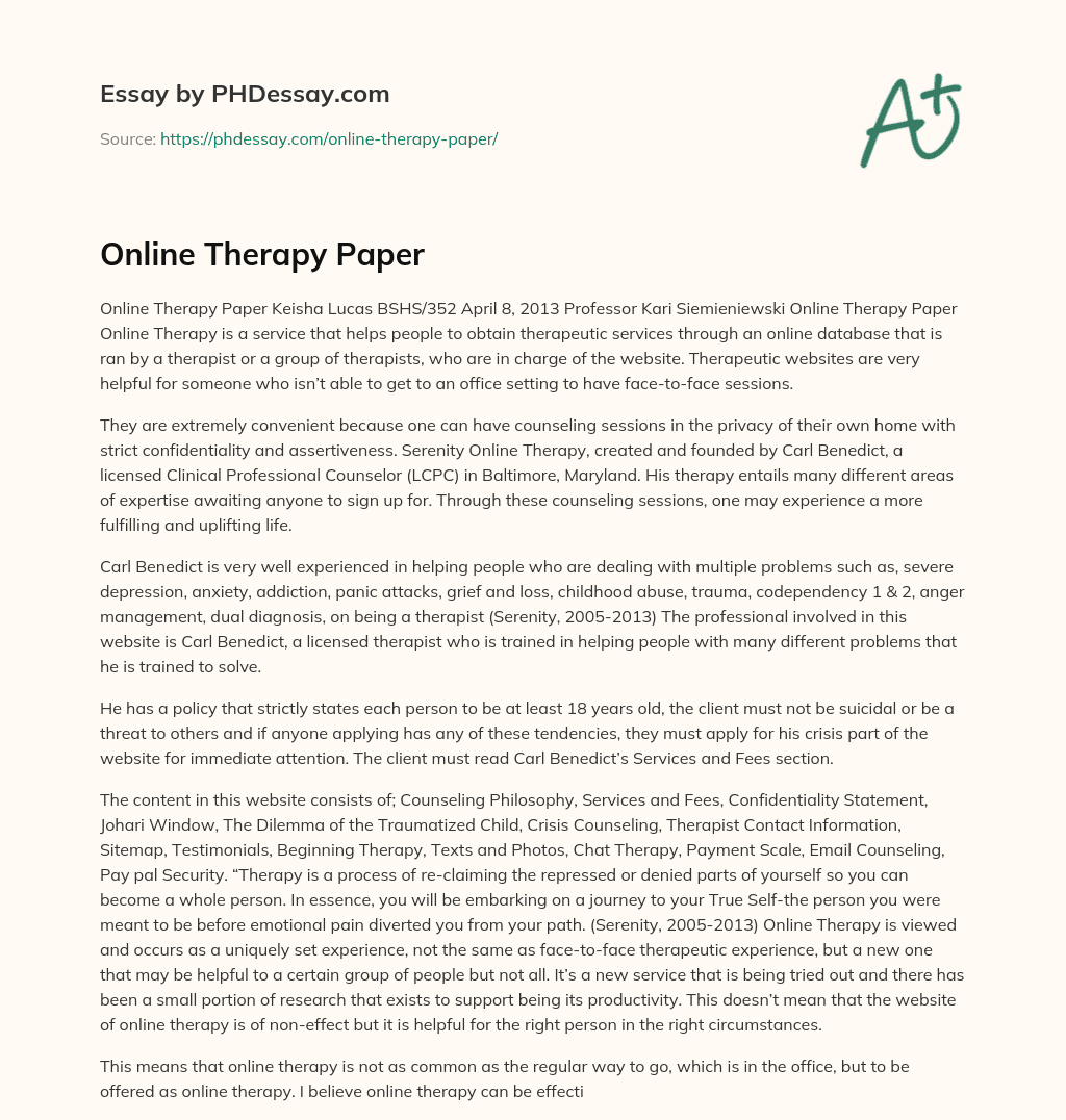Online Therapy Paper essay
