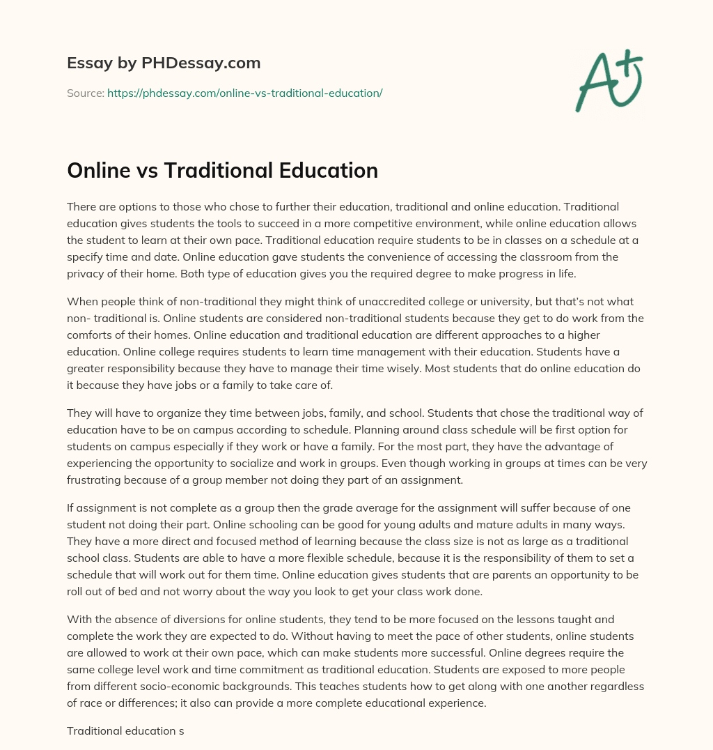 Online vs Traditional Education essay