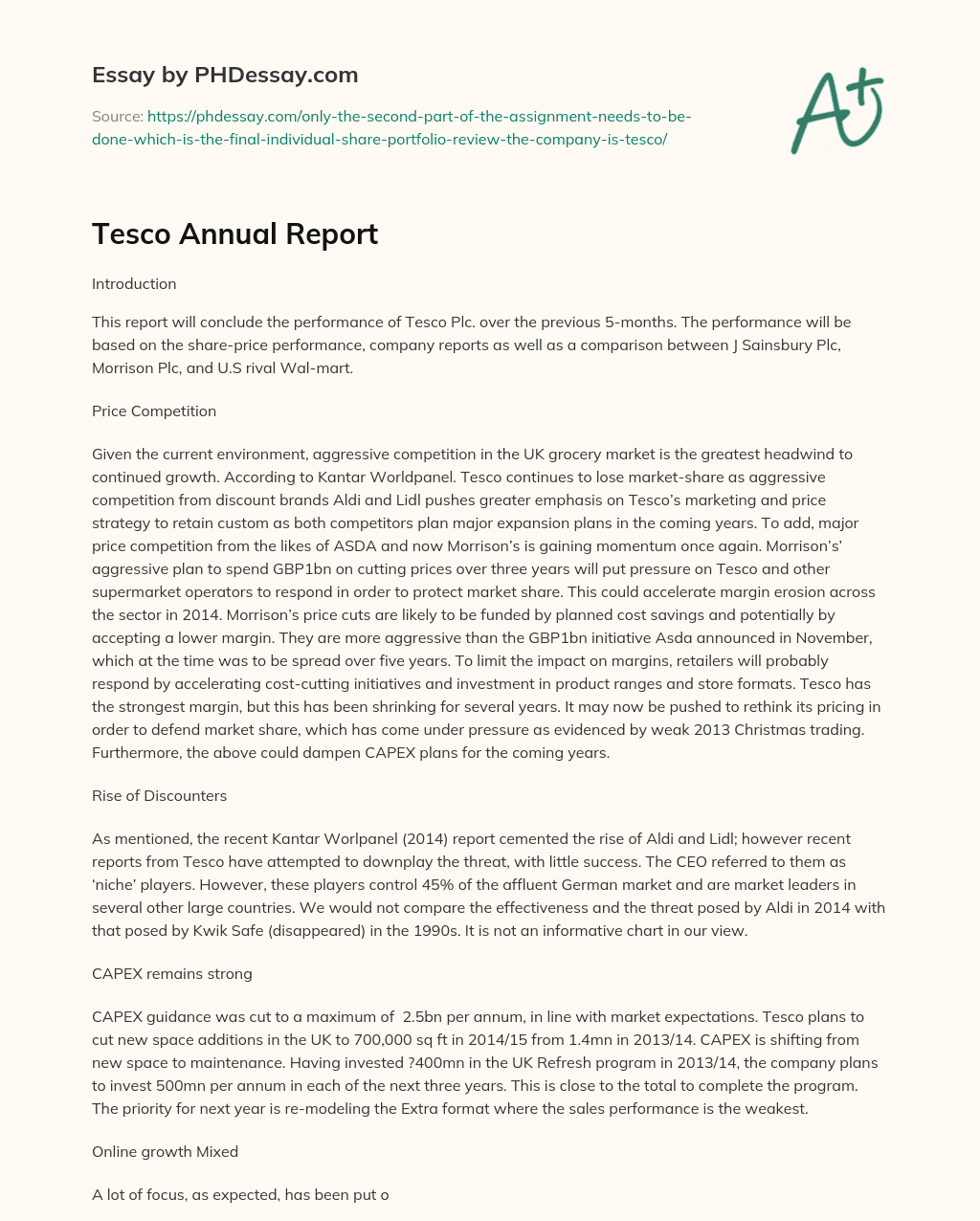 Tesco Annual Report essay