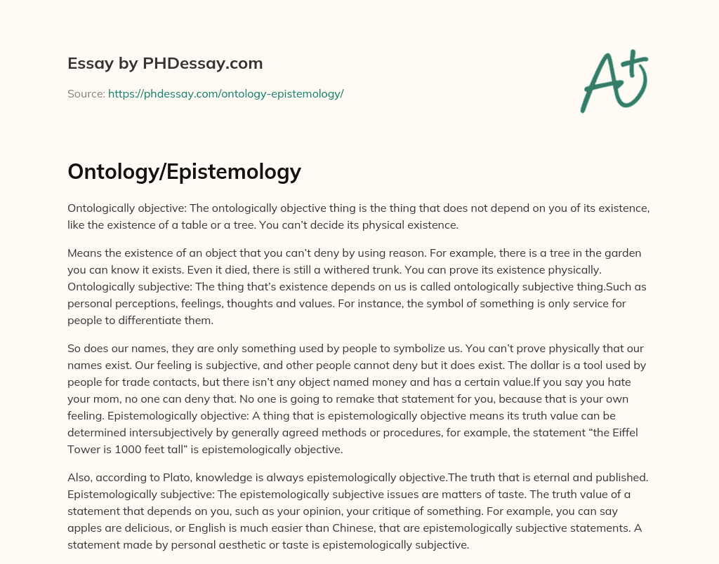 Ontology/Epistemology essay