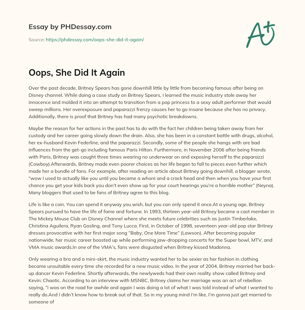 Oops, She Did It Again essay