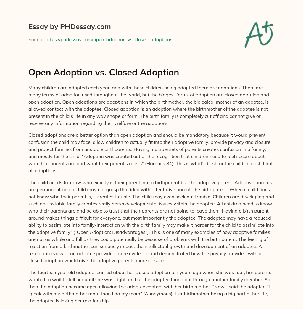 open adoption argumentative essay