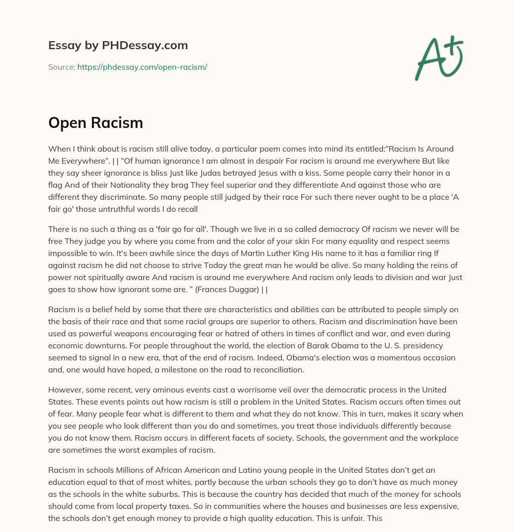 The Persistence of Racism in Society essay