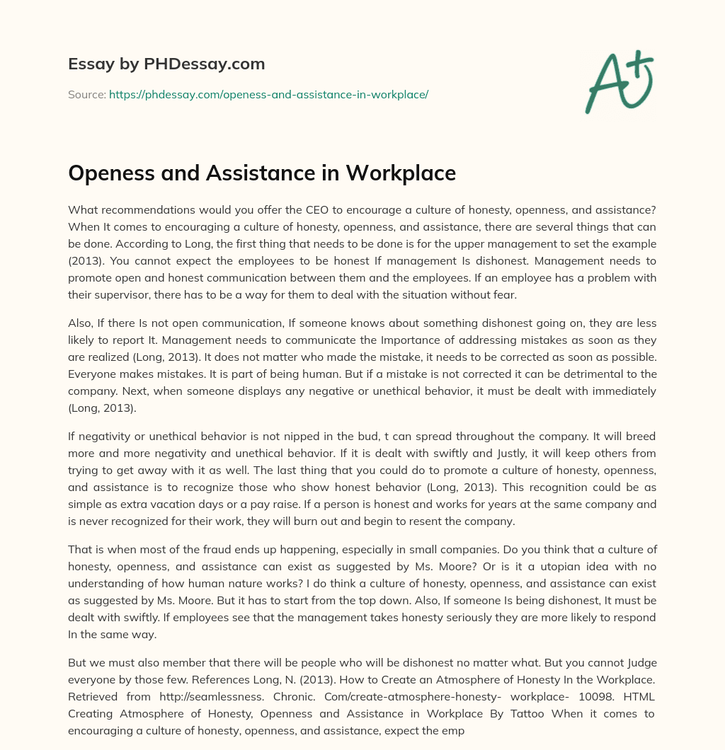 Openess and Assistance in Workplace essay