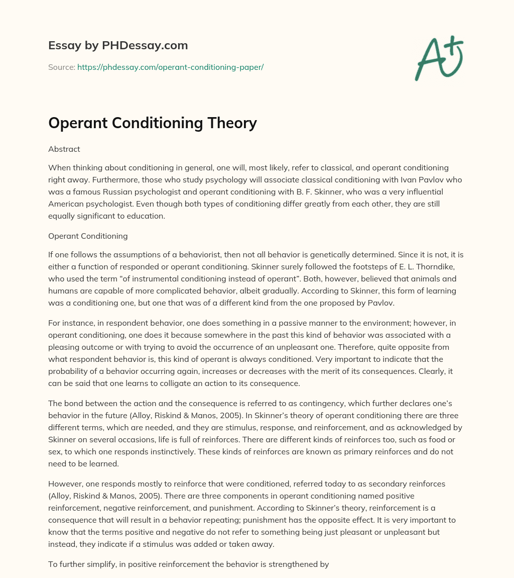 operant conditioning reflective essay