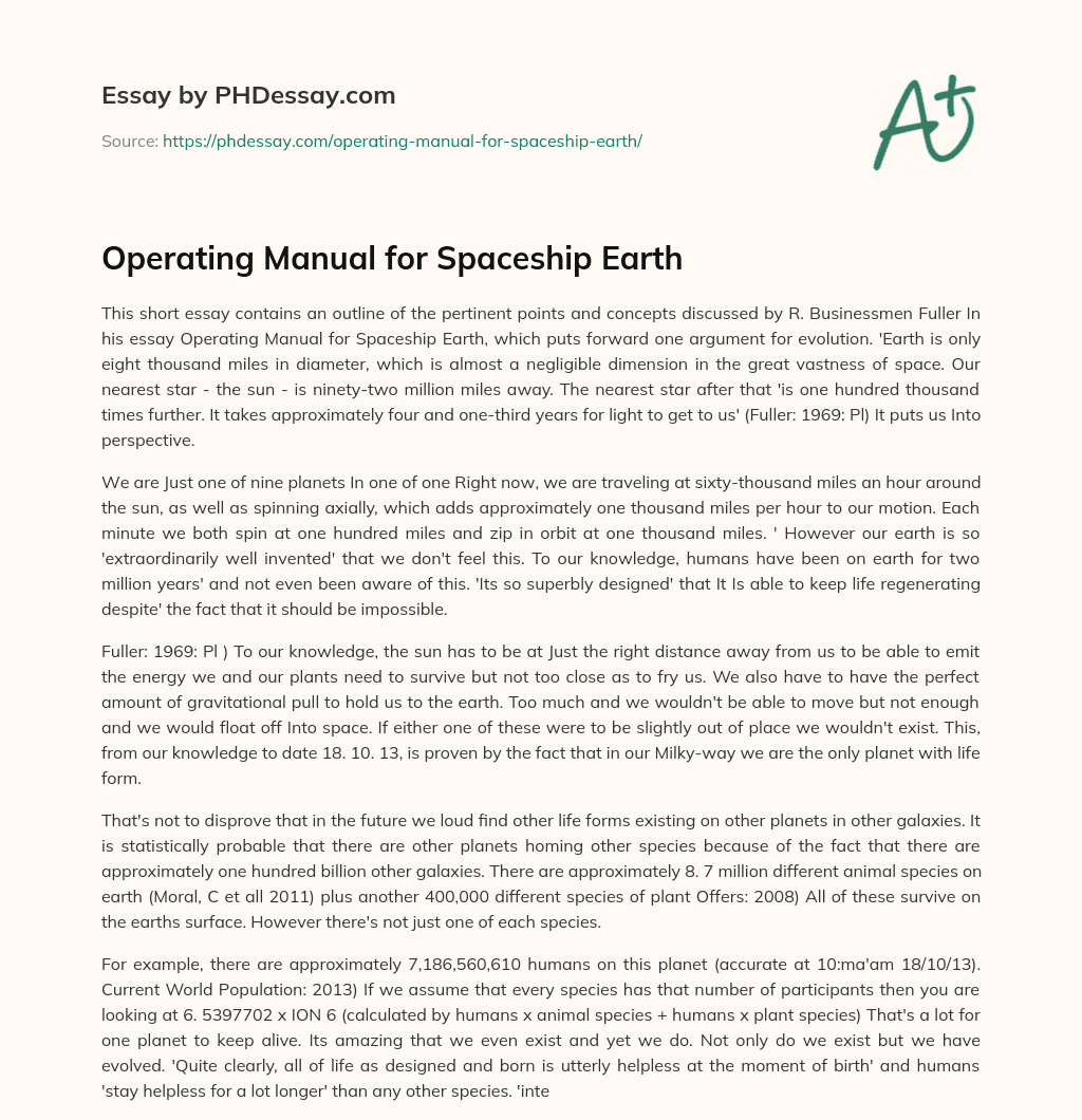 Operating Manual for Spaceship Earth essay