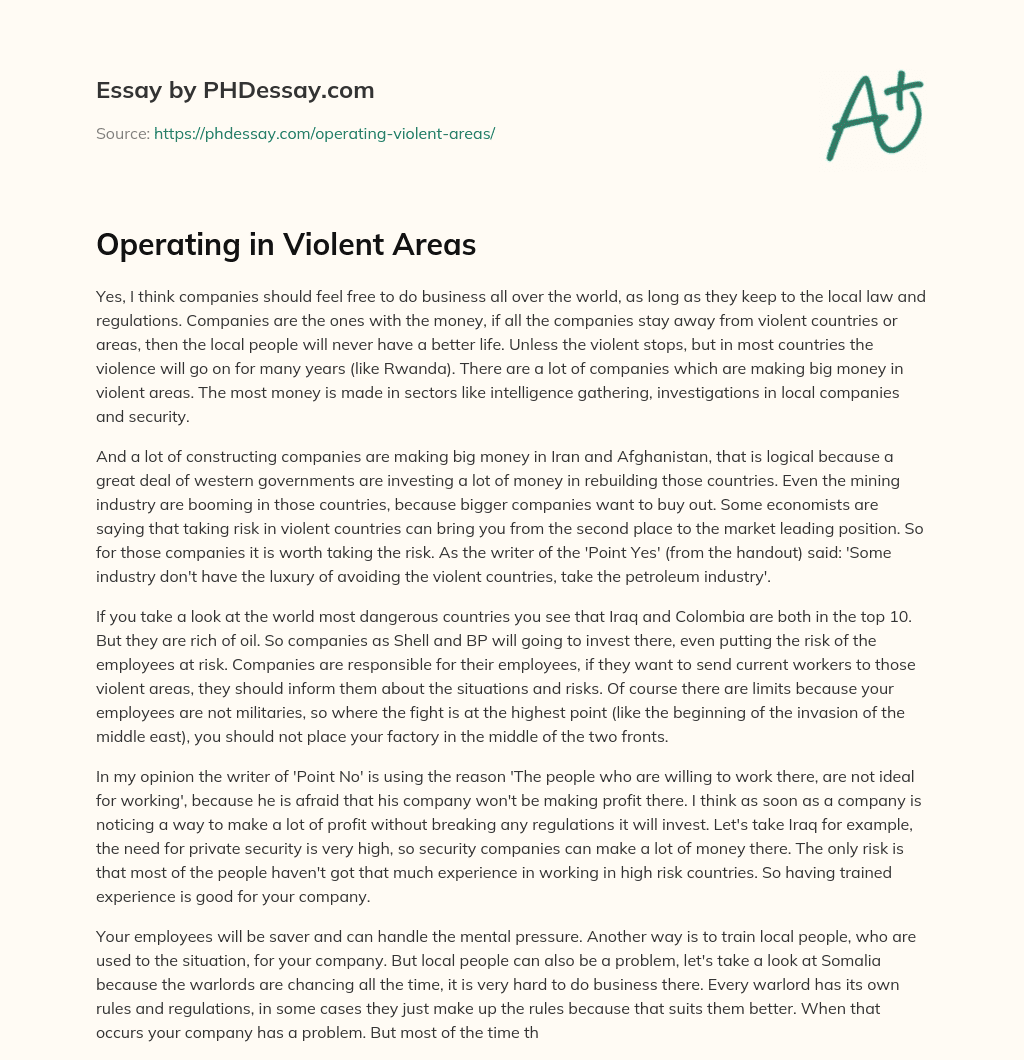 Operating in Violent Areas essay