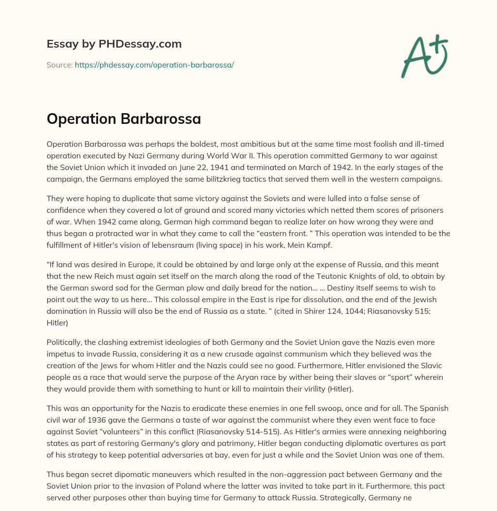 Operation Barbarossa essay