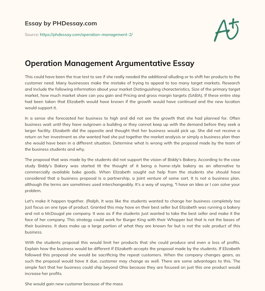 Operation Management Argumentative Essay essay