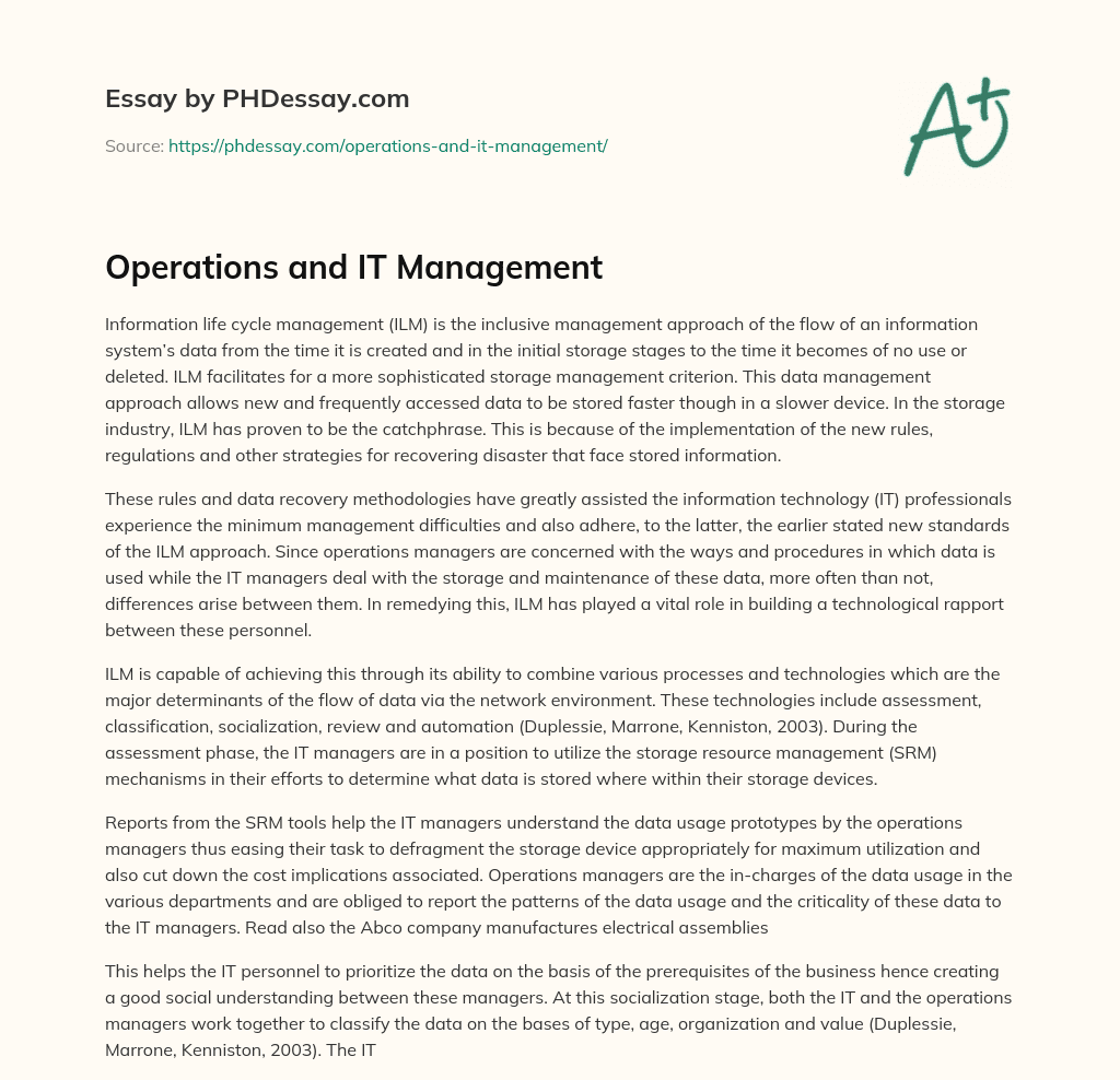 Operations and IT Management essay