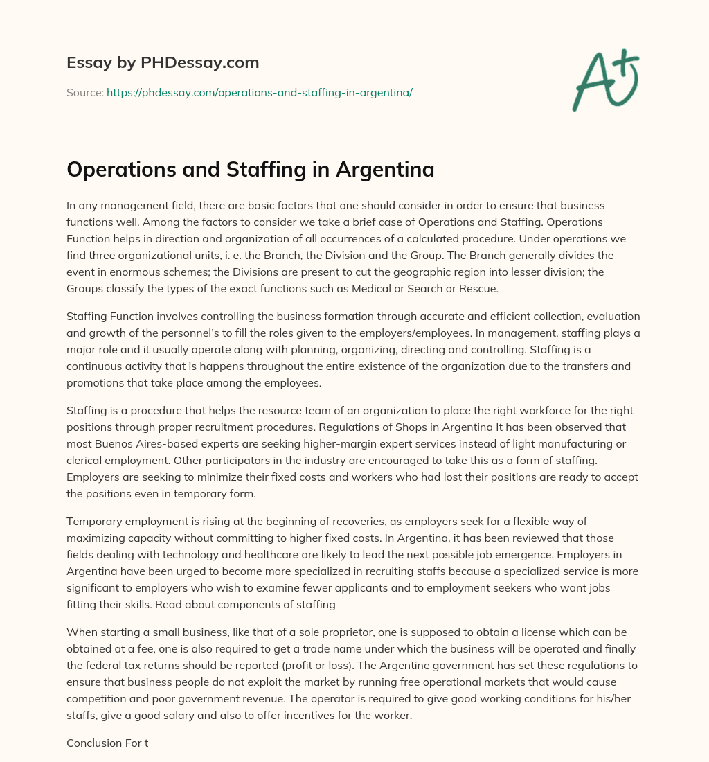 Operations and Staffing in Argentina essay