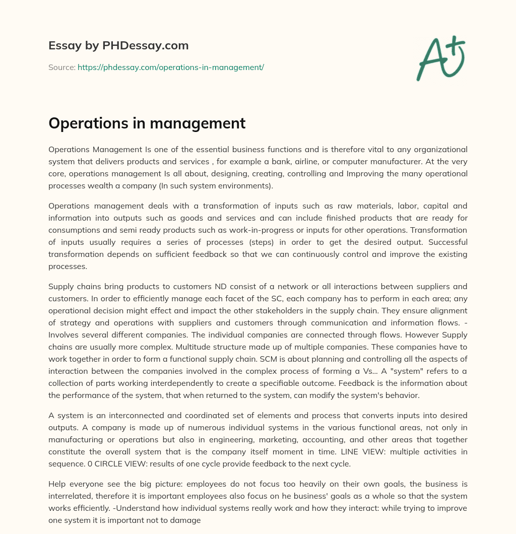 Operations in management essay