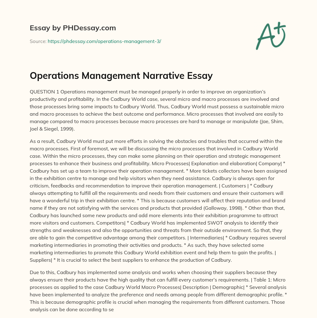 operation management essay sample