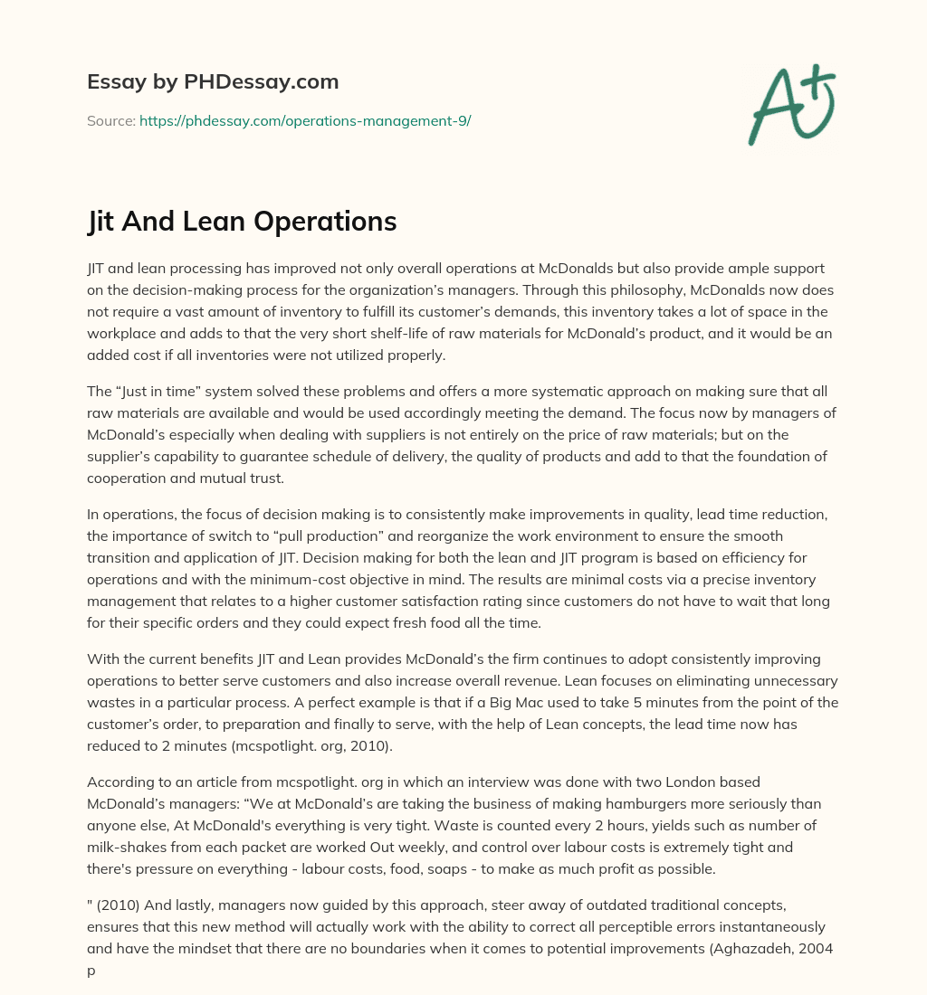 Jit And Lean Operations essay