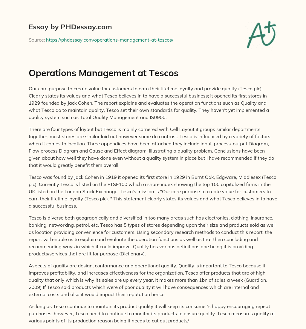 Operations Management at Tescos essay