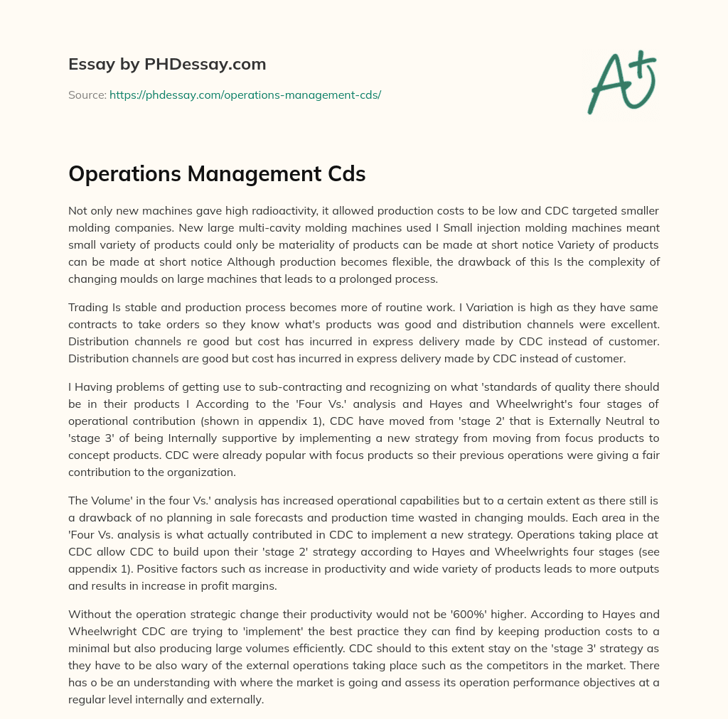 Operations Management Cds essay