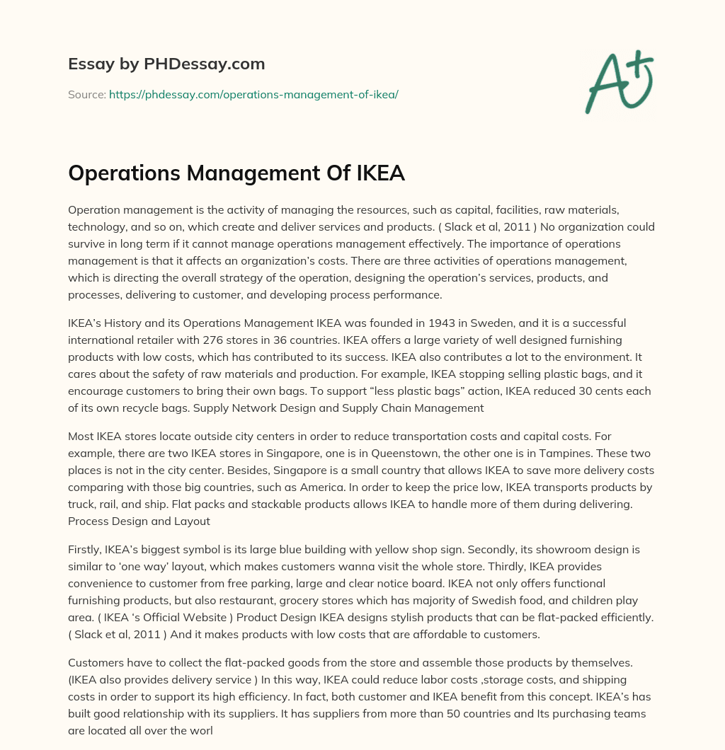 Operations Management Of IKEA essay
