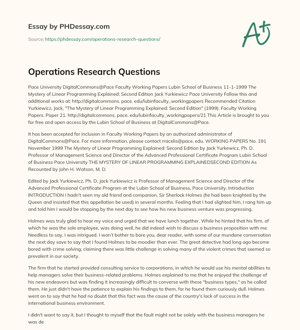 interview questions on operations research