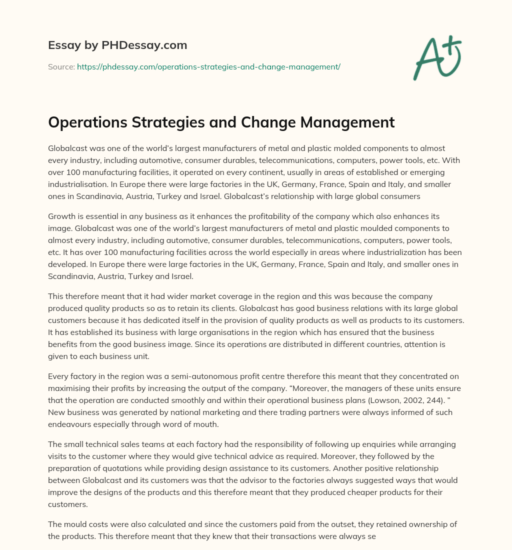 Operations Strategies and Change Management essay