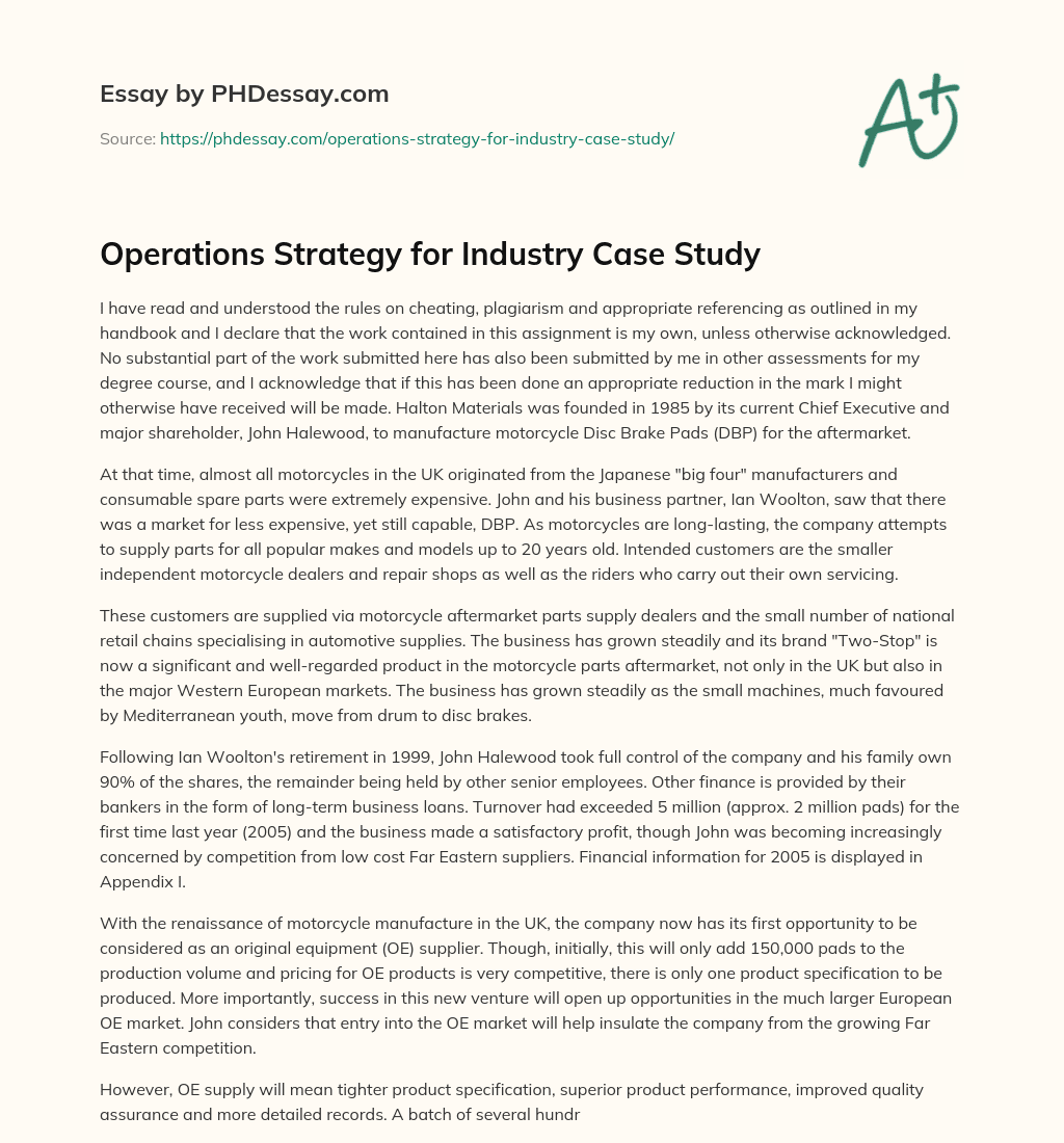 operations strategy case study