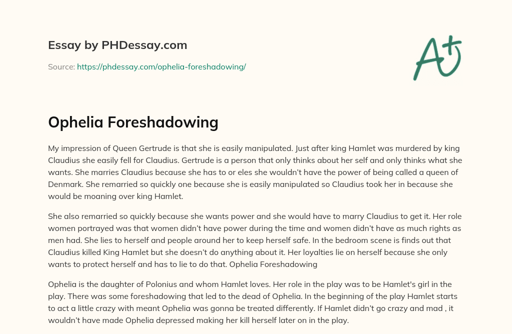 Ophelia Foreshadowing essay