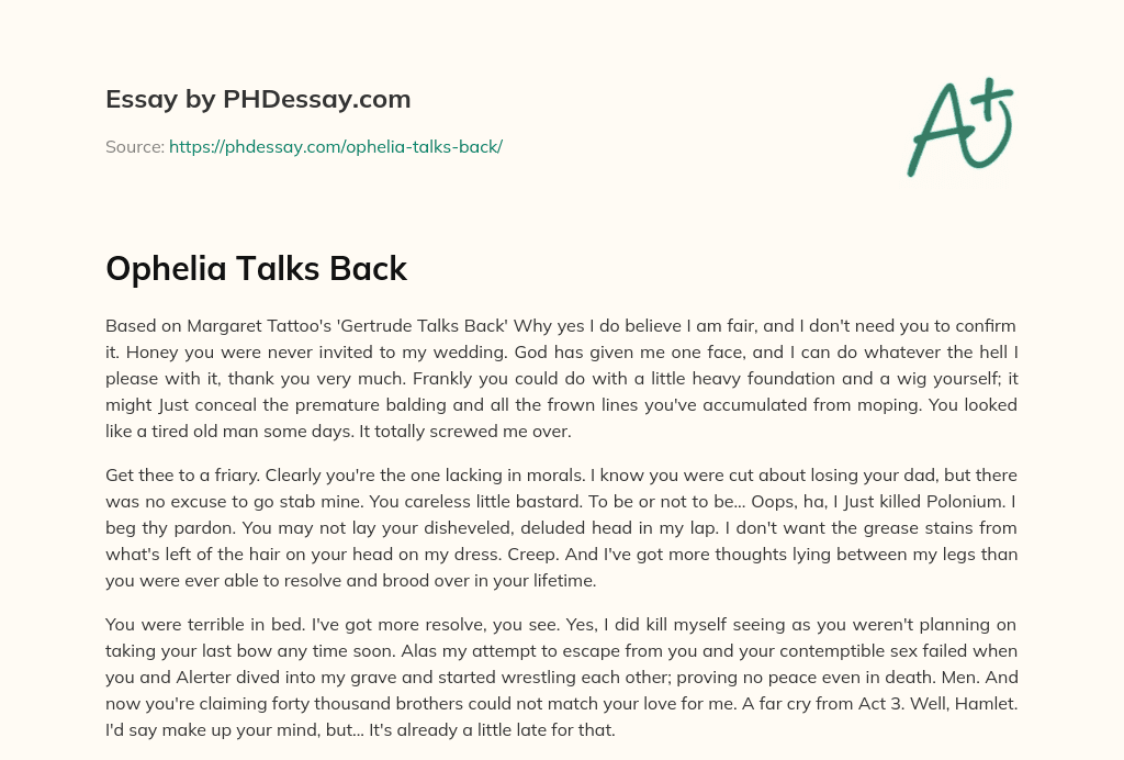 Ophelia Talks Back essay