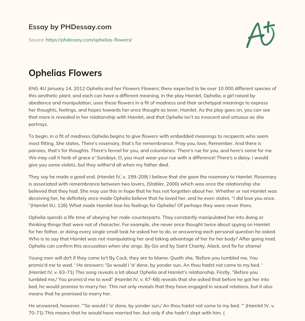Ophelia and her Flowers essay