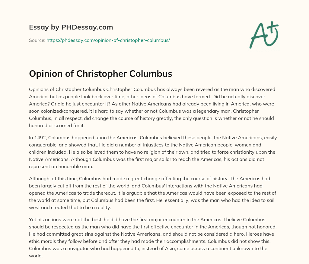 Opinion of Christopher Columbus essay