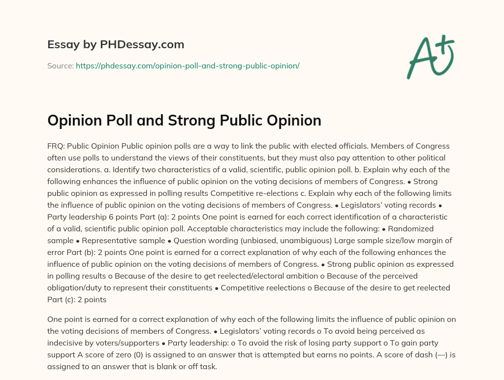 Opinion Poll and Strong Public Opinion essay